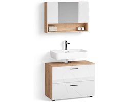 Livinity Badkamermeubelset "Ronco", Wit hoogglans/goud power eiken, 2 delen, onderkast 80 cm