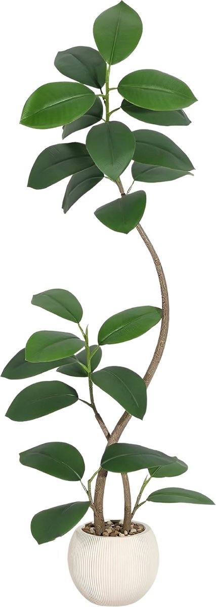 Happiq Kunstmatige Rubberboom - Voor Home & Binnen - Faux Fiddle Leaf Vijgenboom, Tropische Grote Vloerplant - Real Touch - Groen-150cm