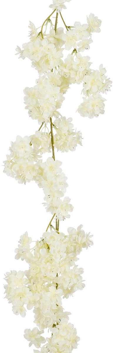 Mica Decorations Kunstbloemen Bloesem Slinger - 180 x 20 cm - wit - kunststof - bloemetjes