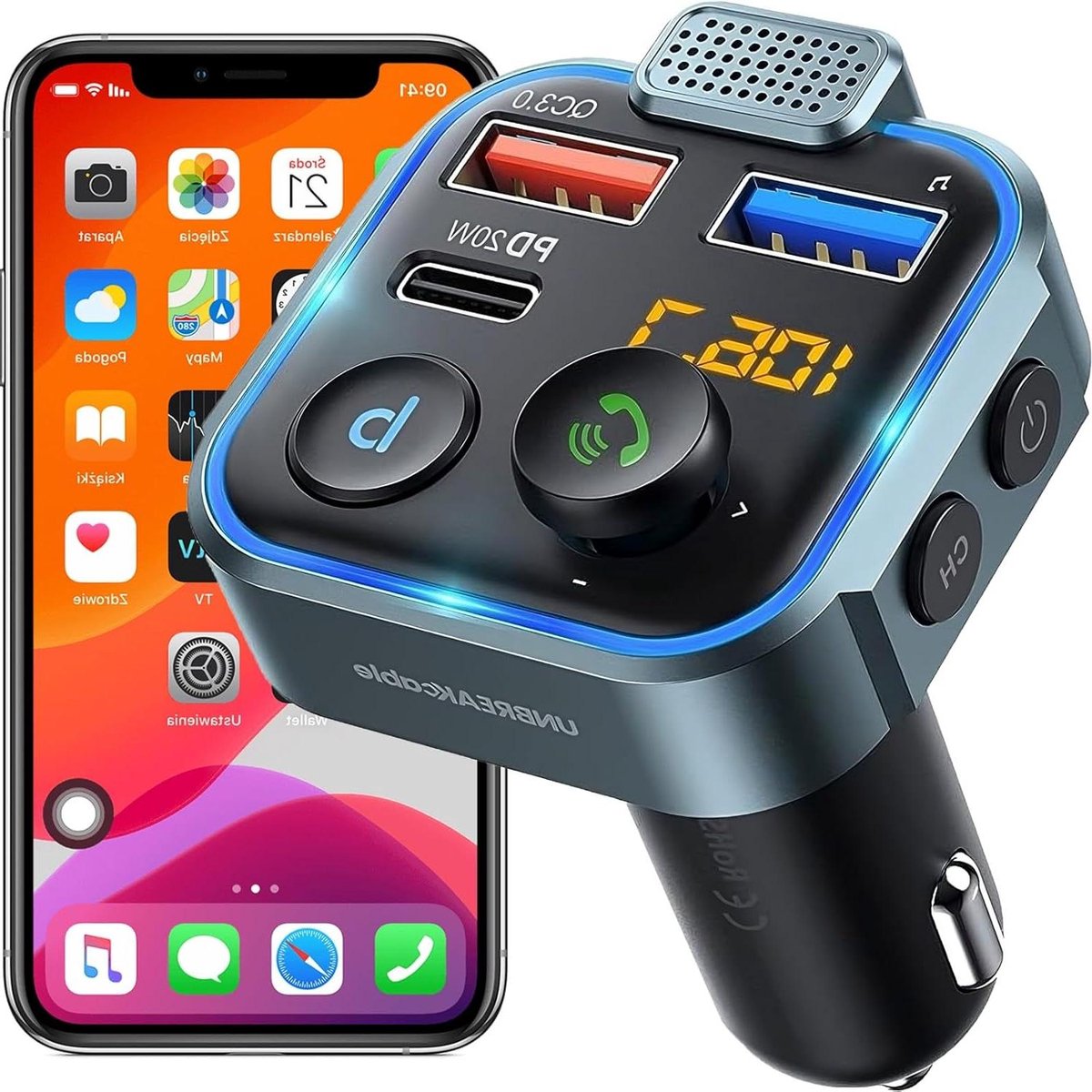 Auto FM Zender - Bluetooth Ontvanger - Muziek Streamen Auto - Dubbele USB Laadpoort - PD 20W Snel Laden - Zwart