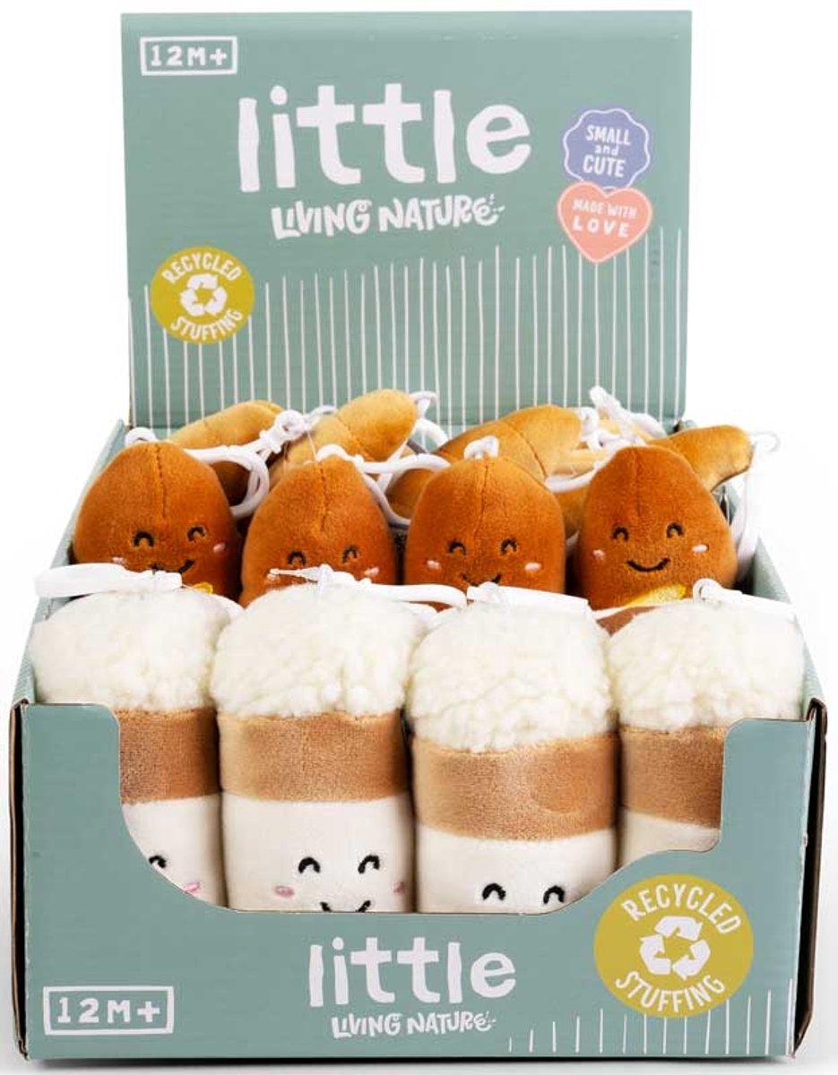 Living Nature pluche sleutelhanger speelgoed coffee shop clip 5 cm.