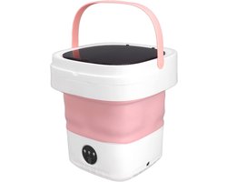 Draagbare Mini Wasmachine en Wasdroger, Vouwbaar 7.5 Liter Emmer met Lekbak voor Ondergoed, Sokken en Baby Kleding (Roze)