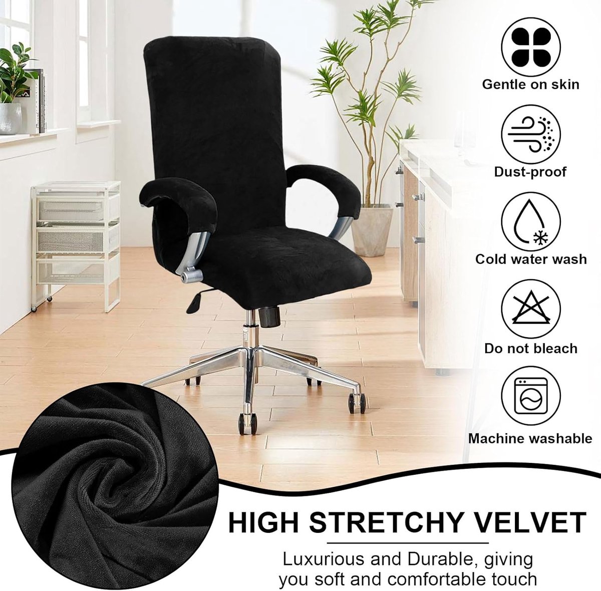 Office Chair Cover met Armleuningen - Hoogwaardige Elastische Bescherming voor Gaming en Kantoorstoelen - Zwart - XL – foto 7