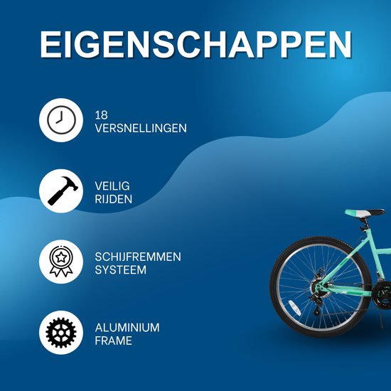 Dames mountainbike - Voor recreatief gebruik / MTB-liefhebbers - 18 versnellingen, voorvorkvering, dubbele mechanische schijfremmen - Aluminium, groen, 66 cm van Merkloos — afbeelding 2