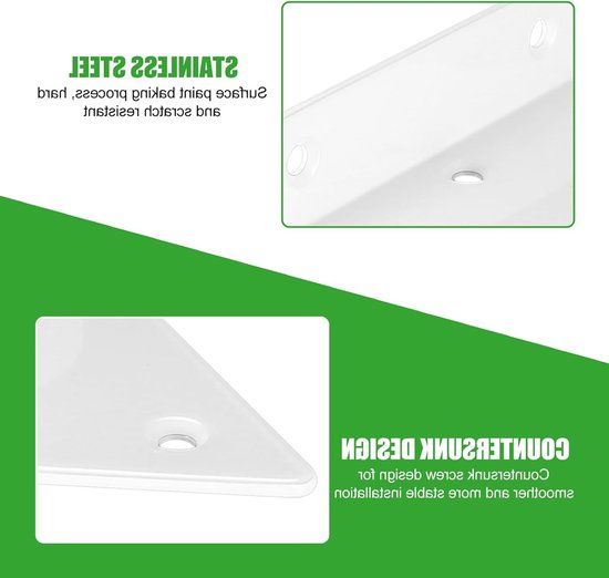 Set van 2 Zwevende Planksteunen, Onzichtbare Driehoekige Wandbeugels, Robuuste Metalen Wandhouders voor Planken, Boekenkasten en Decoratie, Inclusief Schroeven, Wit — afbeelding 2