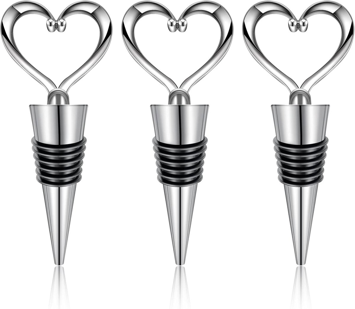 Deze set van 3 herbruikbare hartvormige stoppers is geschikt voor wijn, champagne, bier en andere dranken, en kan gebruikt worden als flessenstopper of -dop.