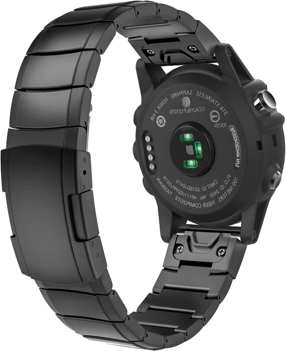 26 mm RVS Horlogeband Vervanging voor Garmin Fenix 7X, 6X, 5X, 3 en Tactix Delta, Snelle Bevestiging, Zwart, Duurzaam en Stijlvol Accessoire voor Sporthorloges
