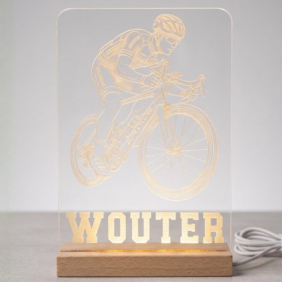 Gepersonaliseerd Wielrennen Nachtlampje - Tour de France Stijl - Racefiets Cadeau lamp met Naam - LED 3D Effect - Warm Wit van Gepersonaliseerd. — afbeelding 2