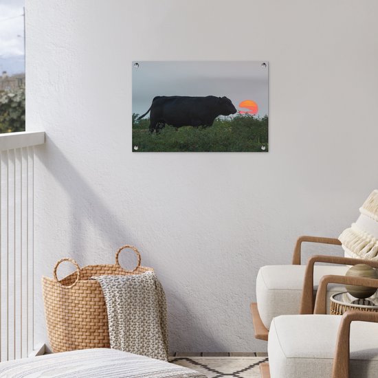 Décoration de jardin Vache - Zwart - Soleil - 60x40 cm - Poster jardin - Toile jardin - Poster extérieur