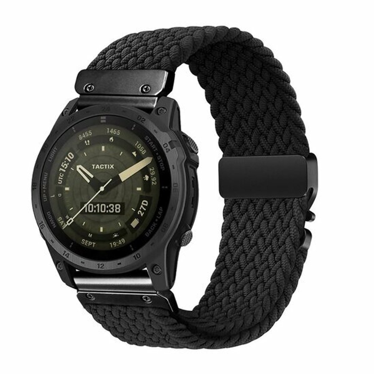 By Qubix - Geschikt voor Garmin bandje - 20mm Quickfit - Braided nylon band met parachute sluiting - Zwart - Geschikt voor Garmin Fenix 7s/6s/5s / Instinct 2s / Epix Pro Gen 2 (42mm)
