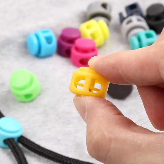 12 pcs dubbele gat koordstopper - 2 gekleurde koordclips - koordsluiting - kleurrijke plastic stoppers - verstelbare elasticiteit - optimaal voor koord - koorden - bandklem van Merkloos — afbeelding 2