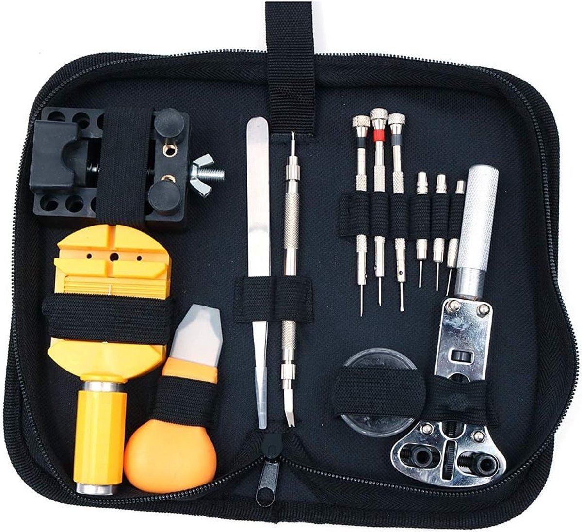 Complete Horloge Reparatie Kit met Gereedschap voor Horlogekast, Veerpen en Schakelverlenging, Inclusief Draagtas en Accessoires