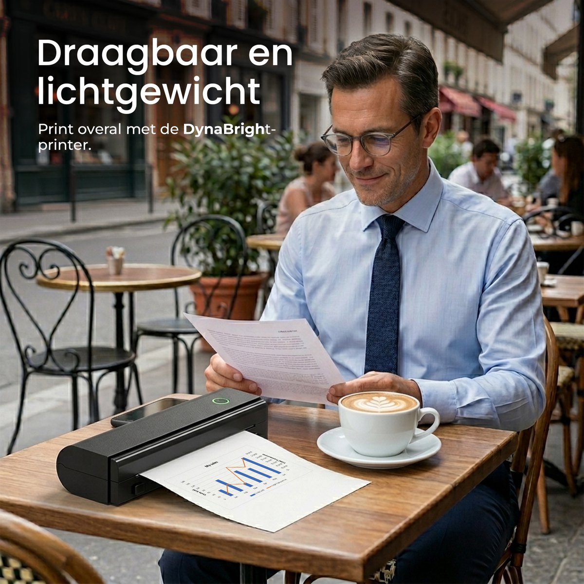 Dynabright Draadloze Thermische Printer - USB/USB-C - Pocket Printer voor Smartphone - Incl 2 rollen Papier - Draagbare Mini Printer voor Mobiel, Tablet en Laptop – A4 / US Letter - Thuis / School / Onderweg - Bluetooth — afbeelding 2