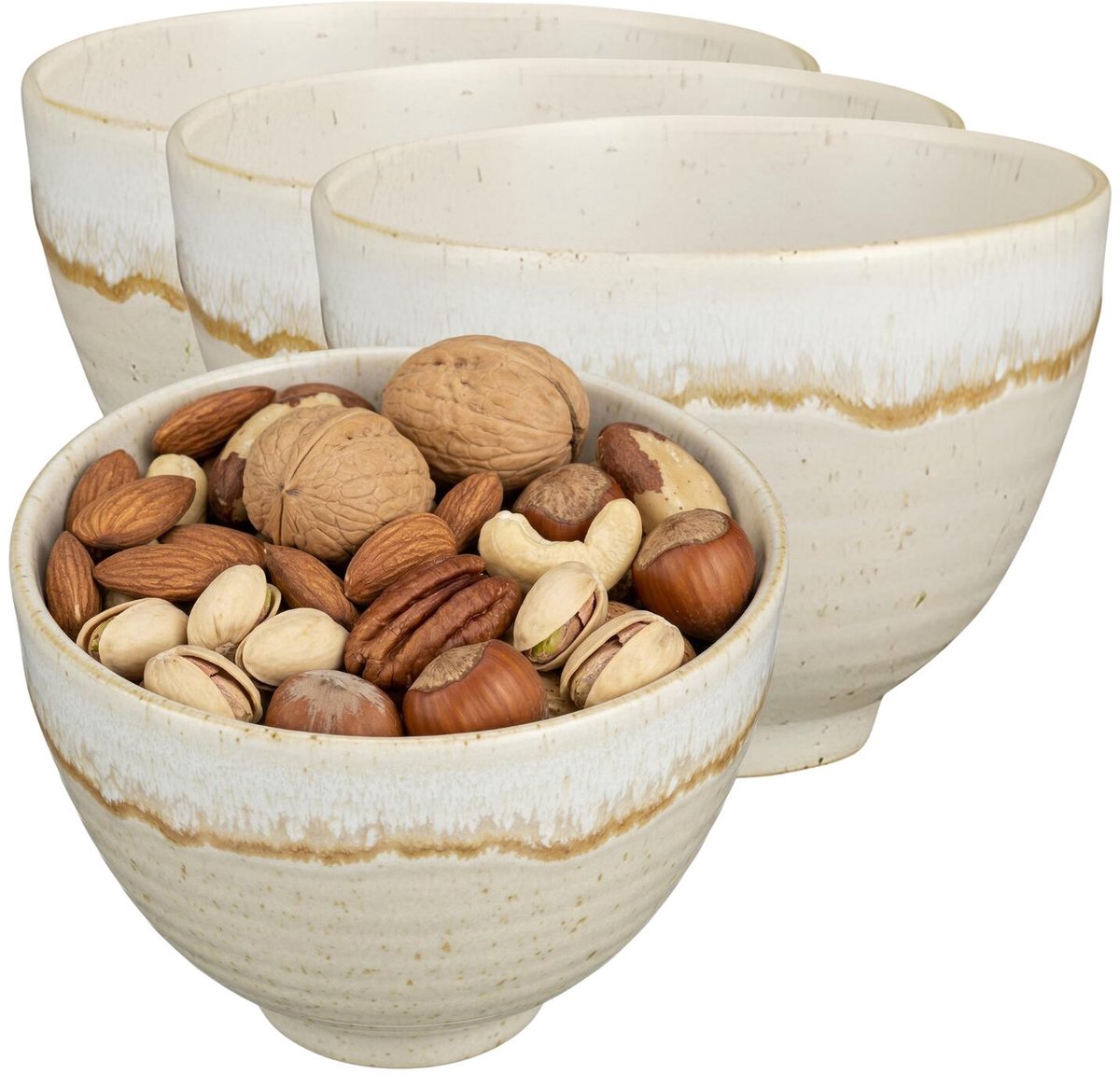 Mica Decorations Serveer/chips schaaltje Ethan - 4x - creme - 8 x 11 cm - keramiek - kommetjes