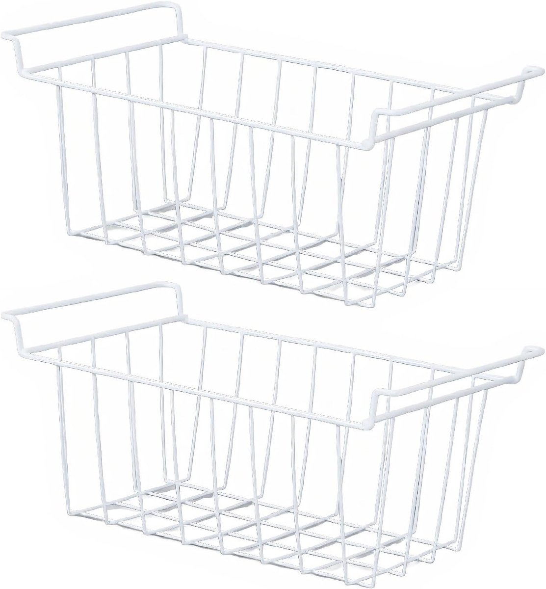 Set van 2 Organizers voor de Vriezer en Koelkast, Metalen Mandjes met Handvatten voor Efficiënte Opslag en Ruimtebesparing (49.5x24.5x20cm)