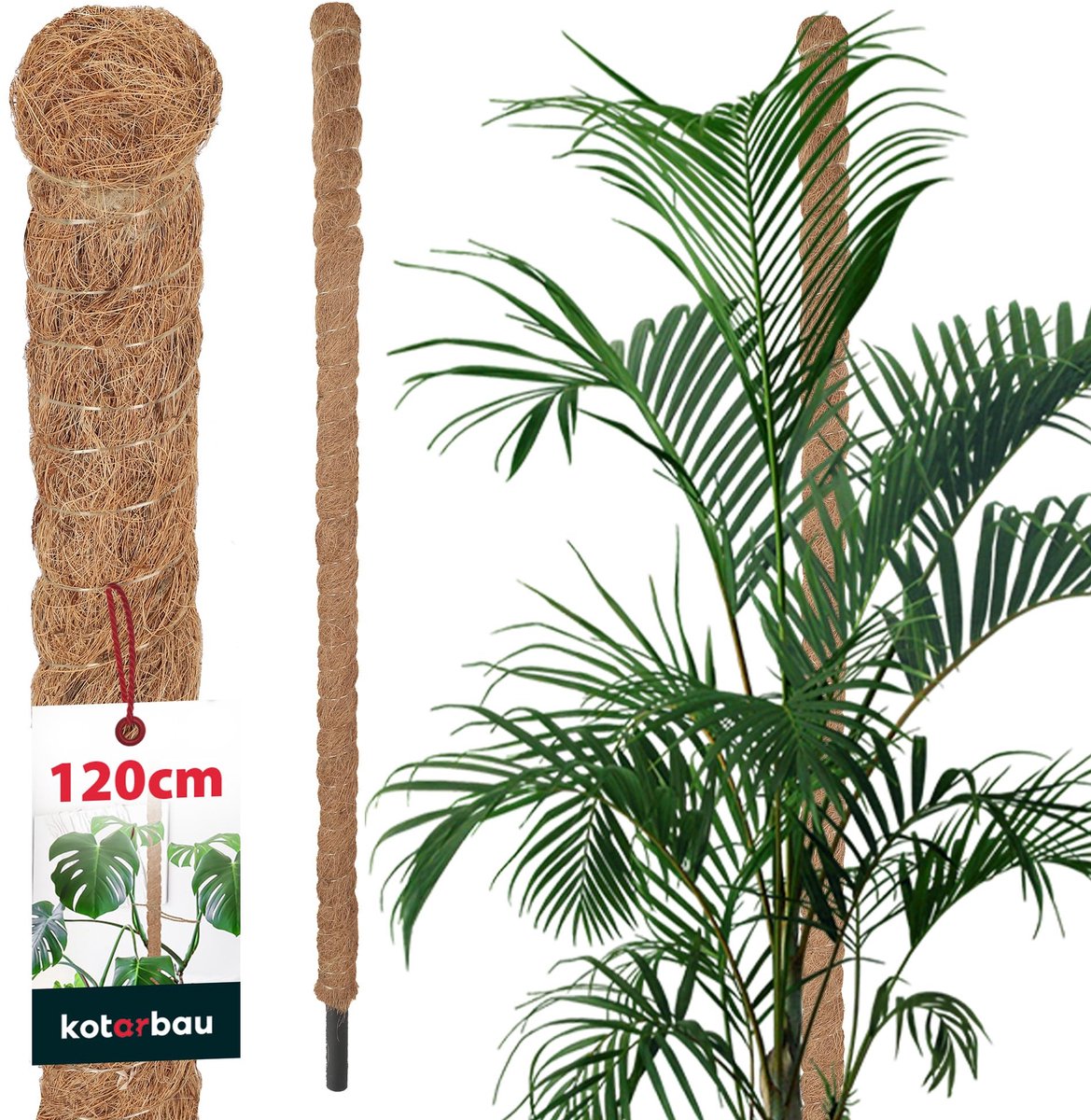 KOTARBAU® Kokosstok, Plantenstok, ⌀ 3,2 x 120 cm, Kokosstaaf, Klimhulp Monstera, Bruin, Kokosvezel, Klimhulp, Plantenstaaf, Kokosstok voor Monstera, Kokosstaaf voor Klimplanten