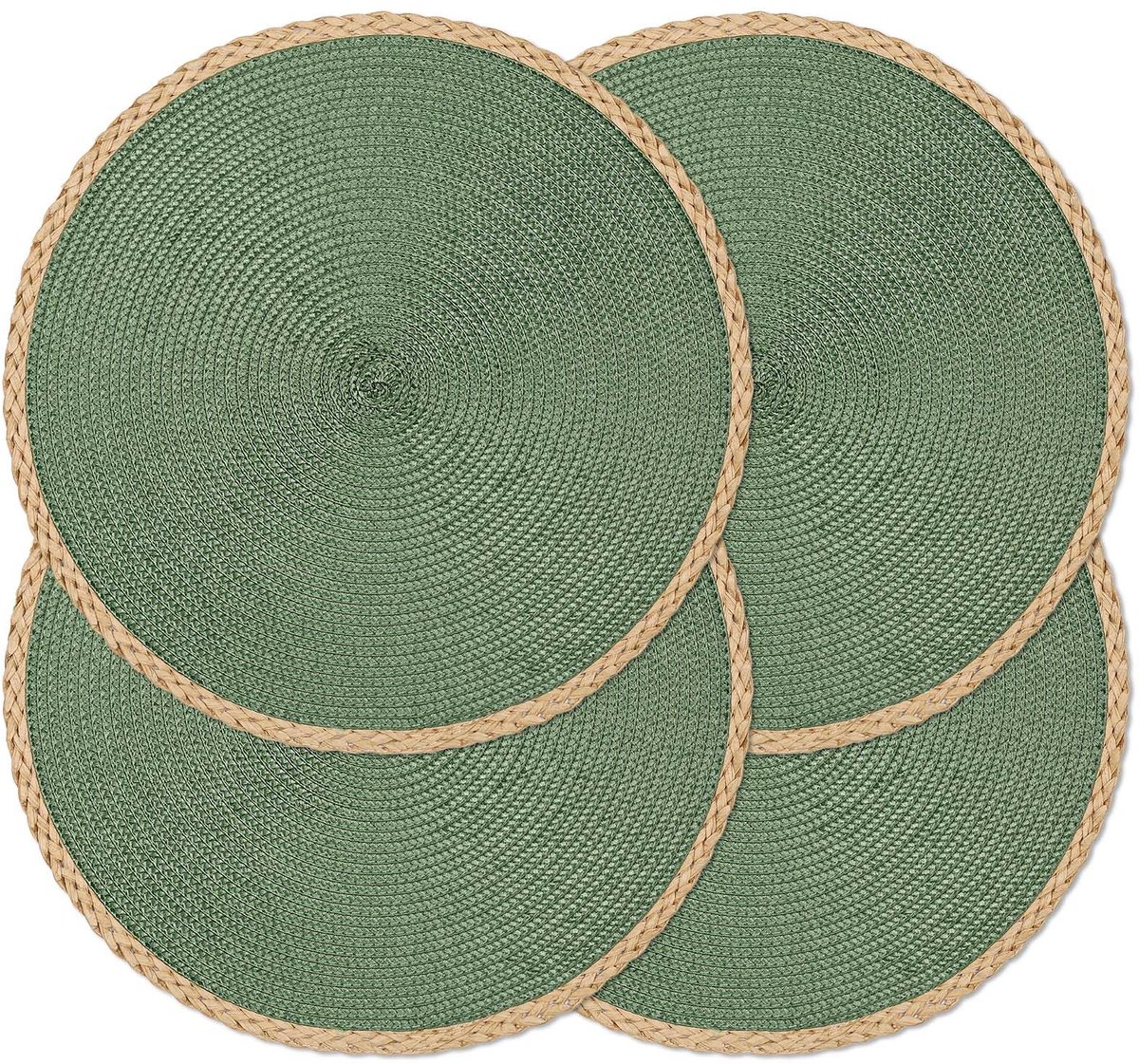 carmdering - Plaatsmat - Placemat - Tafelmat - Set van 4, rond, 38 cm, gevlochten rand - Hittebestendig, antislip, makkelijk schoon te maken - Groen, perfect voor dagelijks gebruik en feestdagen