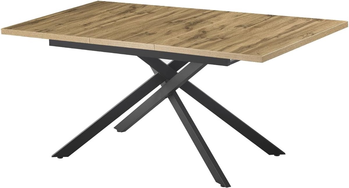 Uitschuifbare Eettafel LARS 120-160 cm met Industrieel Kruisframe Zwart
