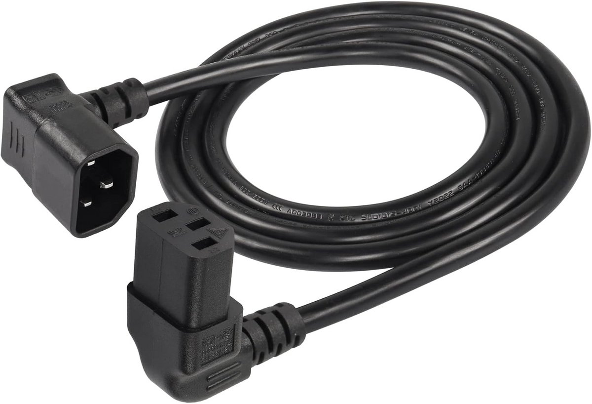 Verlengsnoer C13 naar C14 met 90 Graden Hoekplug voor PC, Monitor en PDU (1,5 Meter)