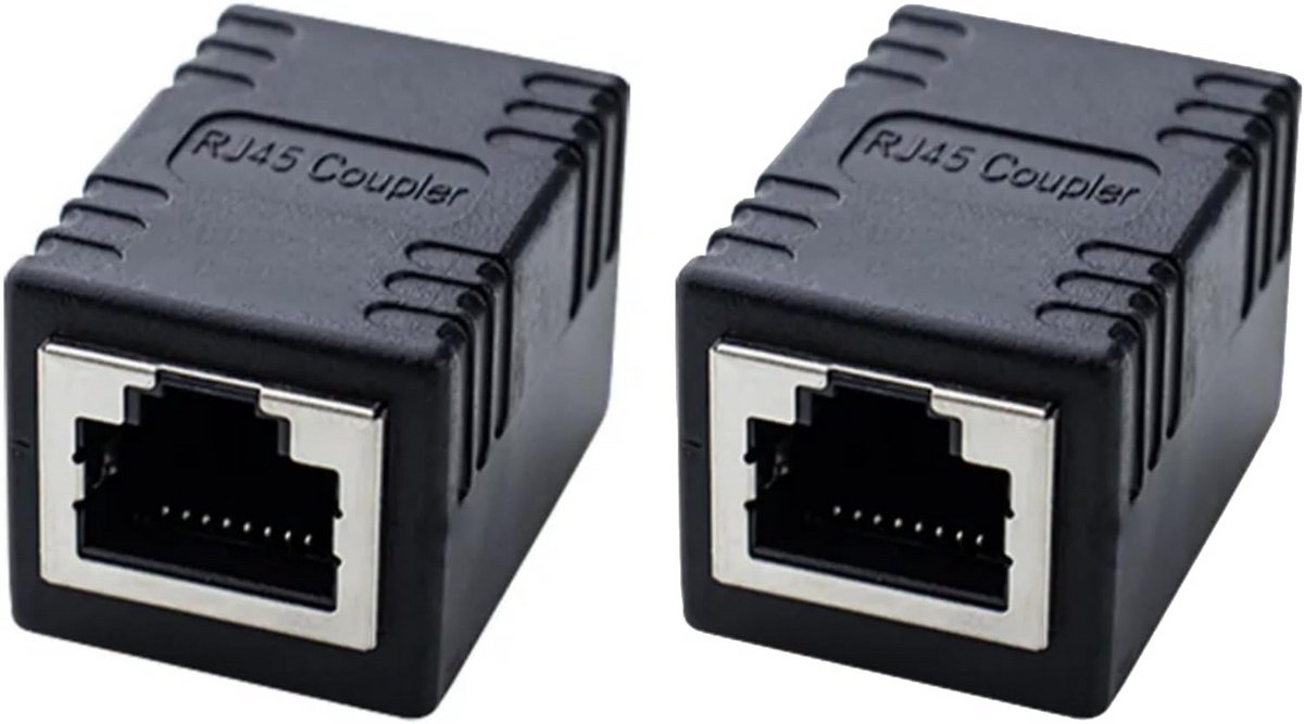 2x Netwerk Kabel Koppelaar RJ45 Vrouwelijk naar Vrouwelijk - Zwart