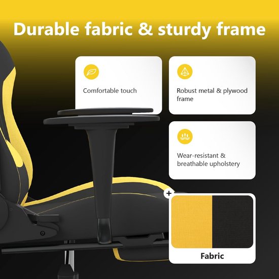 Gaming Stoel - Comfortabele Fauteuil - Ontspannen Zitten - Met Voetenbank - Twee Zetel Grootte - Zwart Geel — afbeelding 2