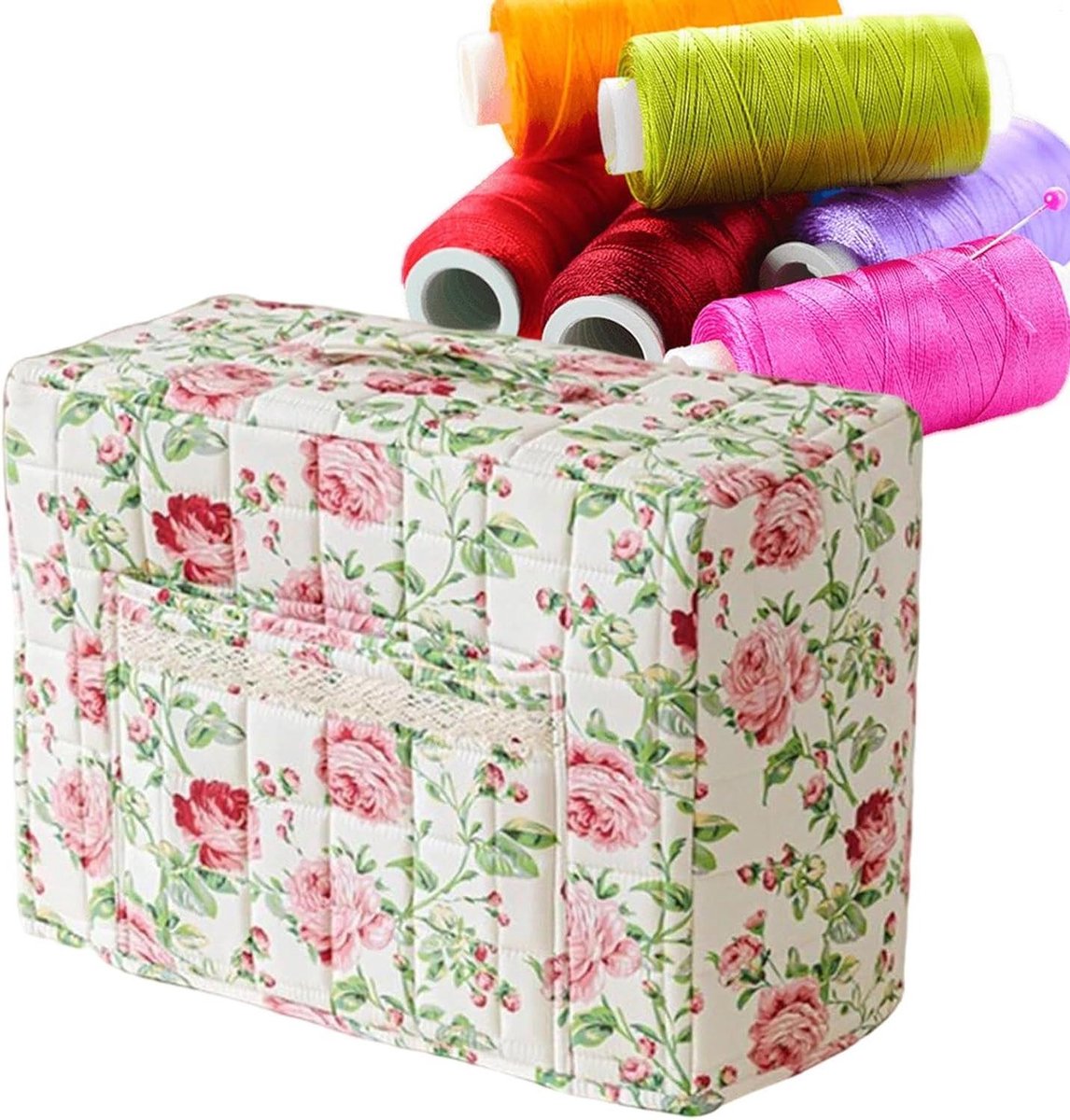 Naaimachine Stofhoes - Beschermhoes Naaimachine - Naaimachine Opbergen - Boho Bloemen Design - 43x35x24 cm - Roze