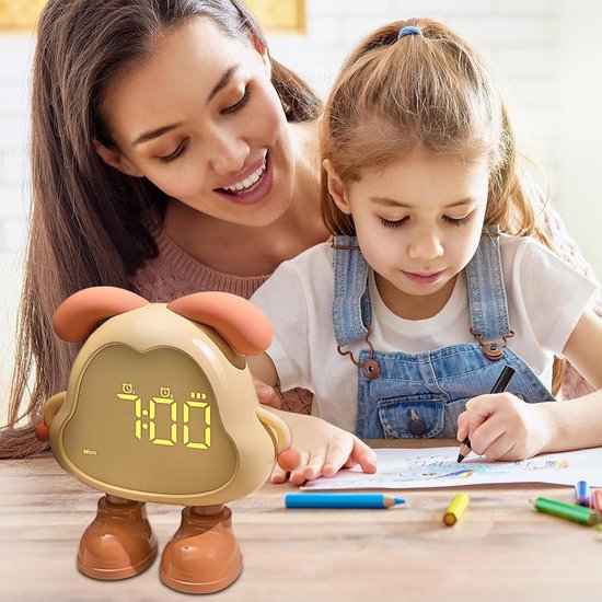 Digitale Kinderwekker - Nachtlampje Slaaptrainer - Kinderen Wakker Maken - Schattig Puppy Ontwerp - 125 cm - Geel — afbeelding 3