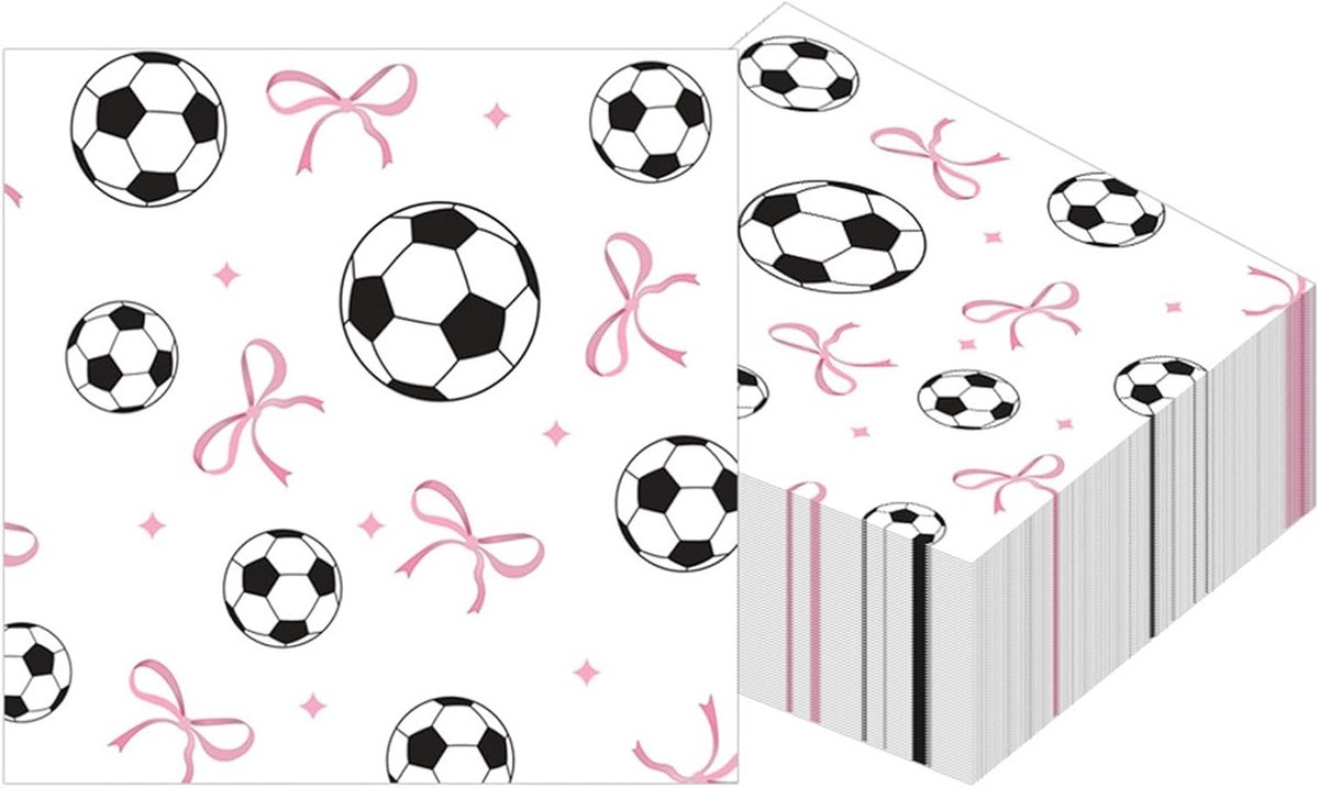 Roze Voetbal Servetten voor Meisjes - 40 Stuks Decoratie voor Verjaardagsfeest en WK 2026, Schattige Tafeldecoratie voor Voetbalfeest en Feestelijke Vieringen