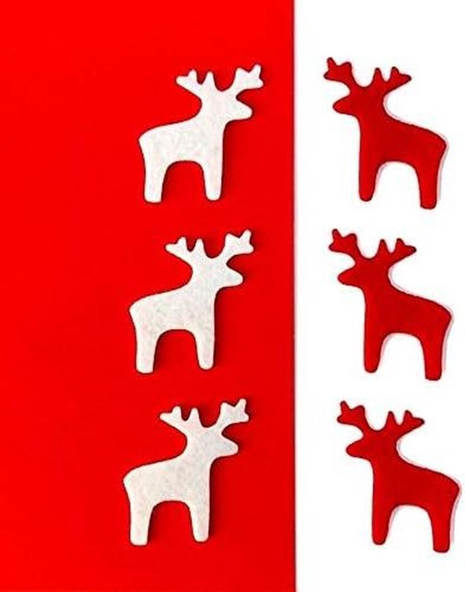 Knutselvilt Figuren - Viltdecoratie Set - Creatief Versieren - Mooie Afwerking - 6 Stuks 5x5cm - Rood-Wit