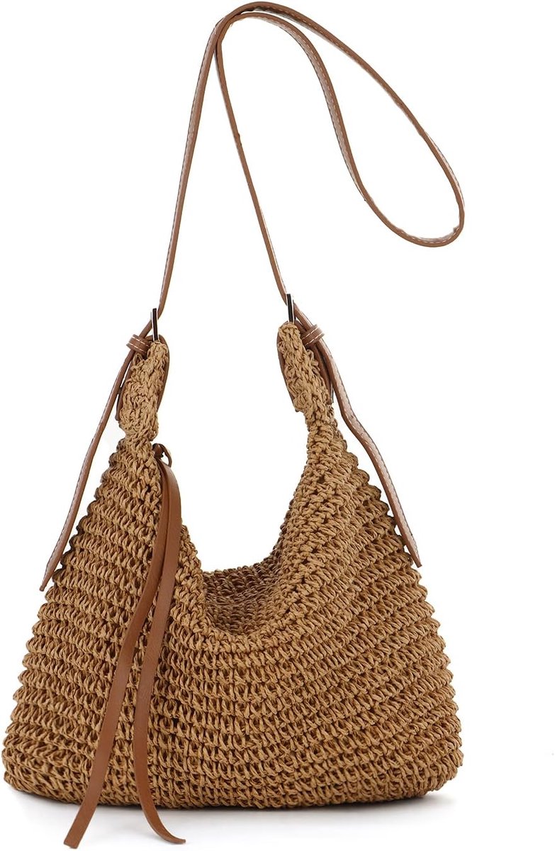 Lichte Geweven Stro Schoudertas Dames - Zomerse Crossbody Tas voor Strand & Vakantie