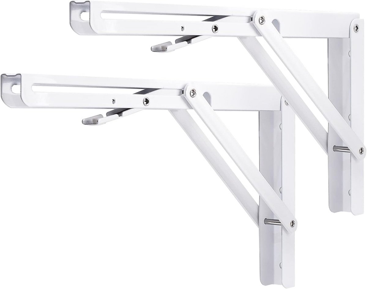 Yumore Inklapbare plankbeugel, 30,5 cm, zwaar belastbare plankbeugel voor werkbank, wit klaptafelscharnier voor zelfmontage, maximale belasting: 150 kg, set van 2