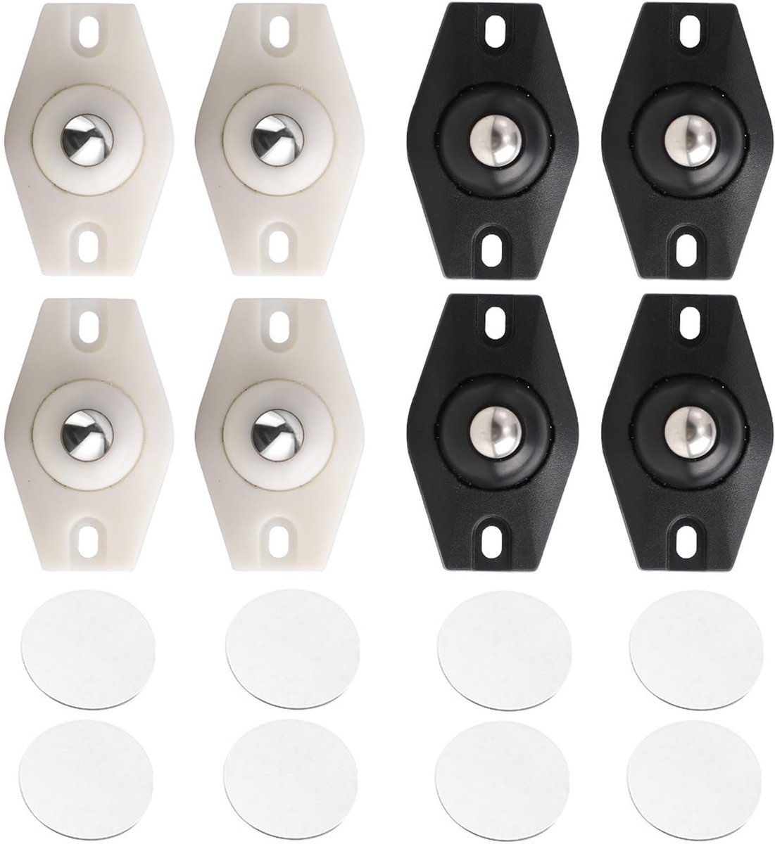 MTTproducts- Wielen Set van 8 - Zwenkwielen 360° - Transportroller - Zelfklevend - Hoogwaardig ABS/Roestvrij Staal - Sterke Laadcapaciteit - Transportwielen