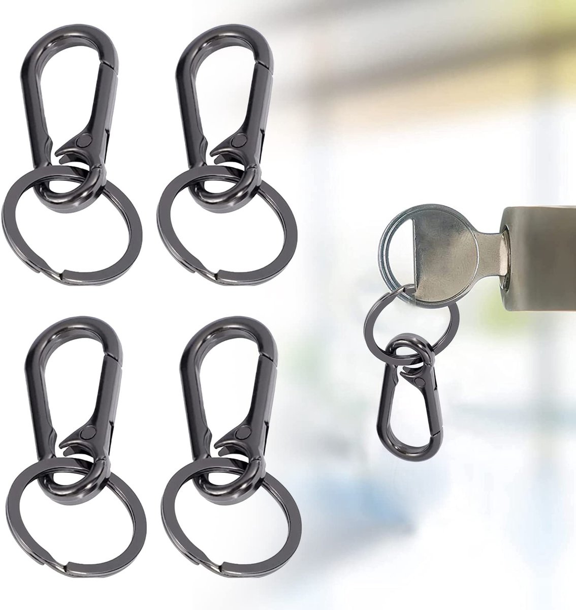 MTTproducts- Karabijnhaak Set van 4 - Zwarte Musketonhaak - Sleutelhanger - Sleutelring - Afneembare Karabijnhaak - Duurzaam Materiaal