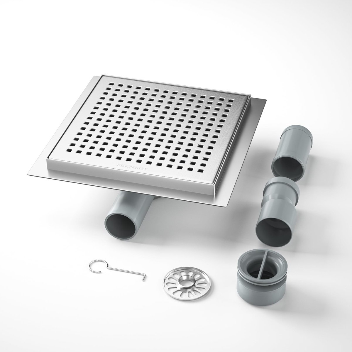 MTTproducts - Douchegoot - Roestvrij staal - Hoogwaardige afvoeroplossing - 20x20 cm - Geurstop en haarfilter - Geschikt voor moderne badkamers - Zilver