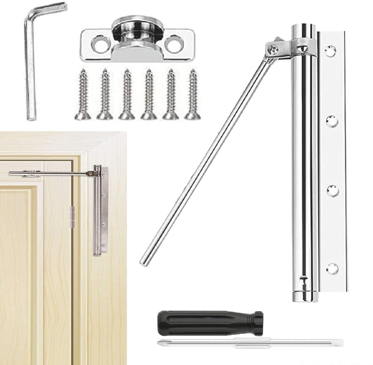 MTTproducts- Deursluiter Automatische Stangdeursluiter - Instelbare Deurbeschermer - Roestvrij Staal - Voor Binnen/Buiten - Voor Kamerdeuren/Tuinpoort