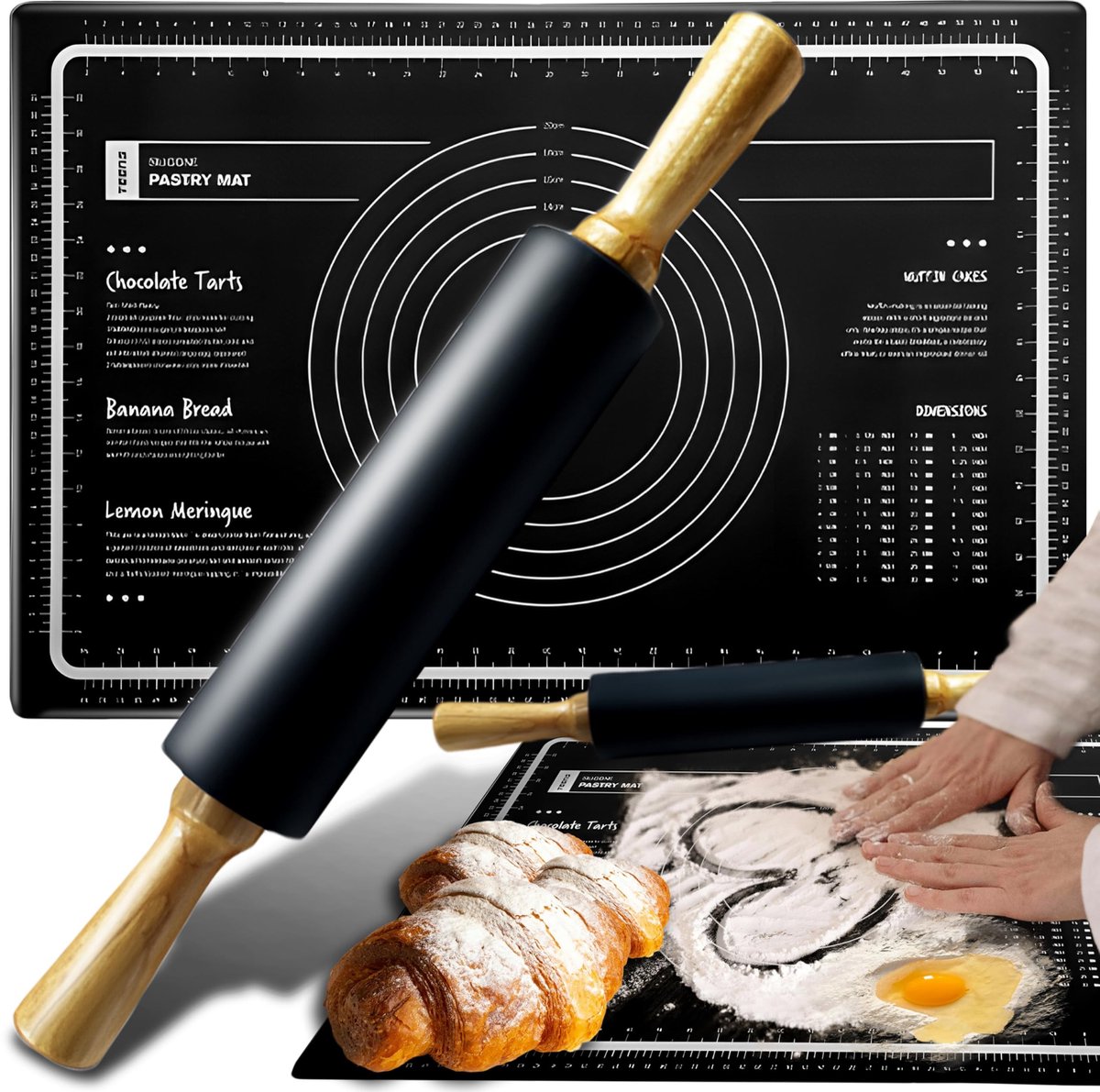 NTH products- Bakmat Hittebestendig 59,5 x 40 cm - Antislip - Anti-aanbak - Vaatwasmachinebestendig - Deegroller 38 x 5 cm - Flexibel en veelzijdig - Deegmat