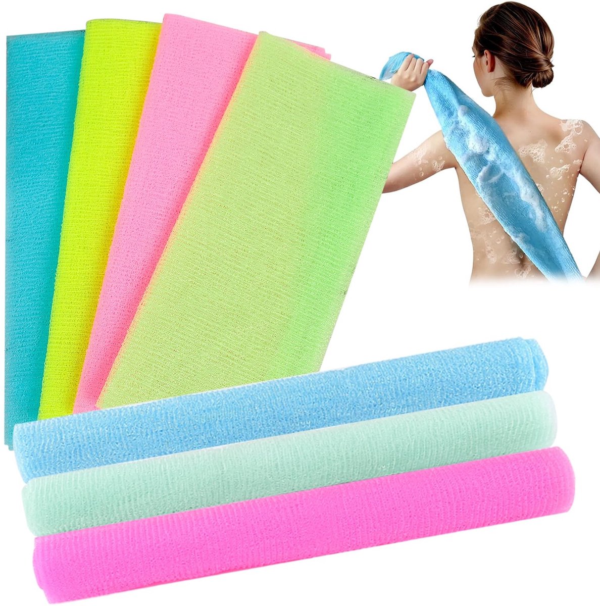 NTH products- Loofah Spons - 4 Stuks - Exfoliërende Douche Spons - Meerlaags Mesh - Duurzaam Nylon - Geschikt voor Alle Huidtypes - Scrubspons