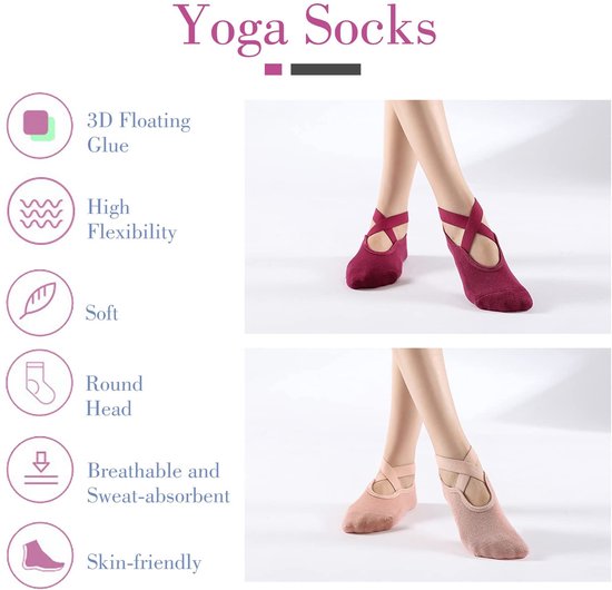 NTH products- Yogasokken 2 Paar Antislip - Sportsokken Dames - Elastische Kruisbanden - Ademend Katoen - Maat 35-42 - Schokabsorberend — afbeelding 5