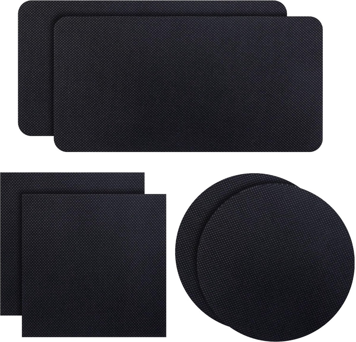 NTH products- Trampoline Patch Reparatieset - 6 Stuks - Zelfklevende Patches - Rechthoekig/Vierkant/Rond - Zwart Doek - Voor Reparatie van Gaten/Scheuren