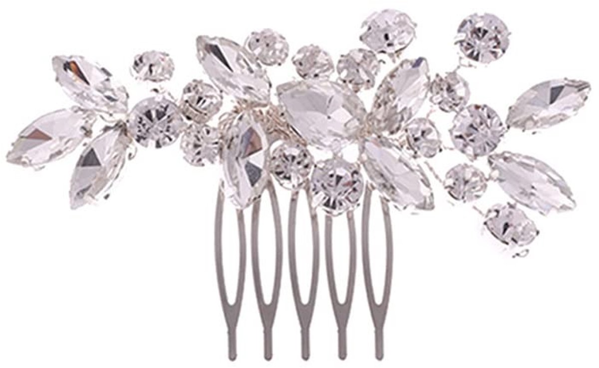 NTH products- Haarkam Bruid - Haarsieraad - Haarstukjes - Zilver - Opsteekkammetjes - Kristal Decoratie - 15 Centimeter
