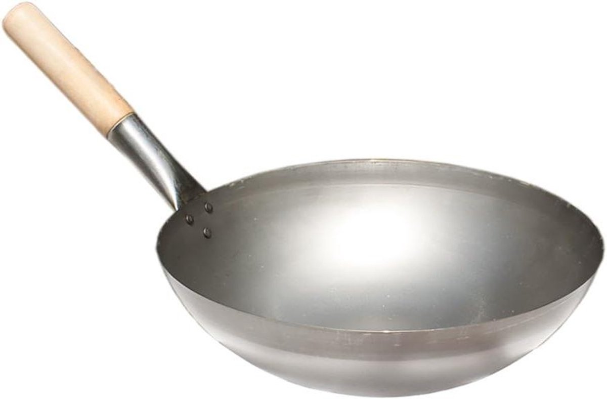Chinese wok - Aziatische pan - Authentiek koken - Houten handvat - 30 cm - Zilver