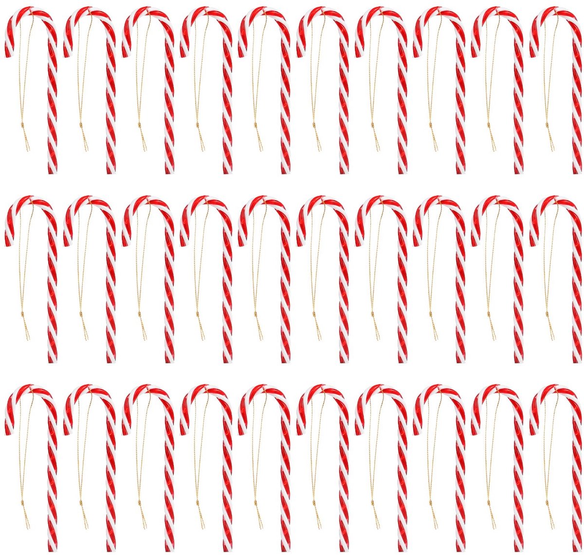 Cosensi- Zuurstokken Set van 30 - Kerstboomversiering - Hanger met Koord - Rood/Wit Gestreept - 12 cm Lang - Traditionele Decoratie - Kerstversiering