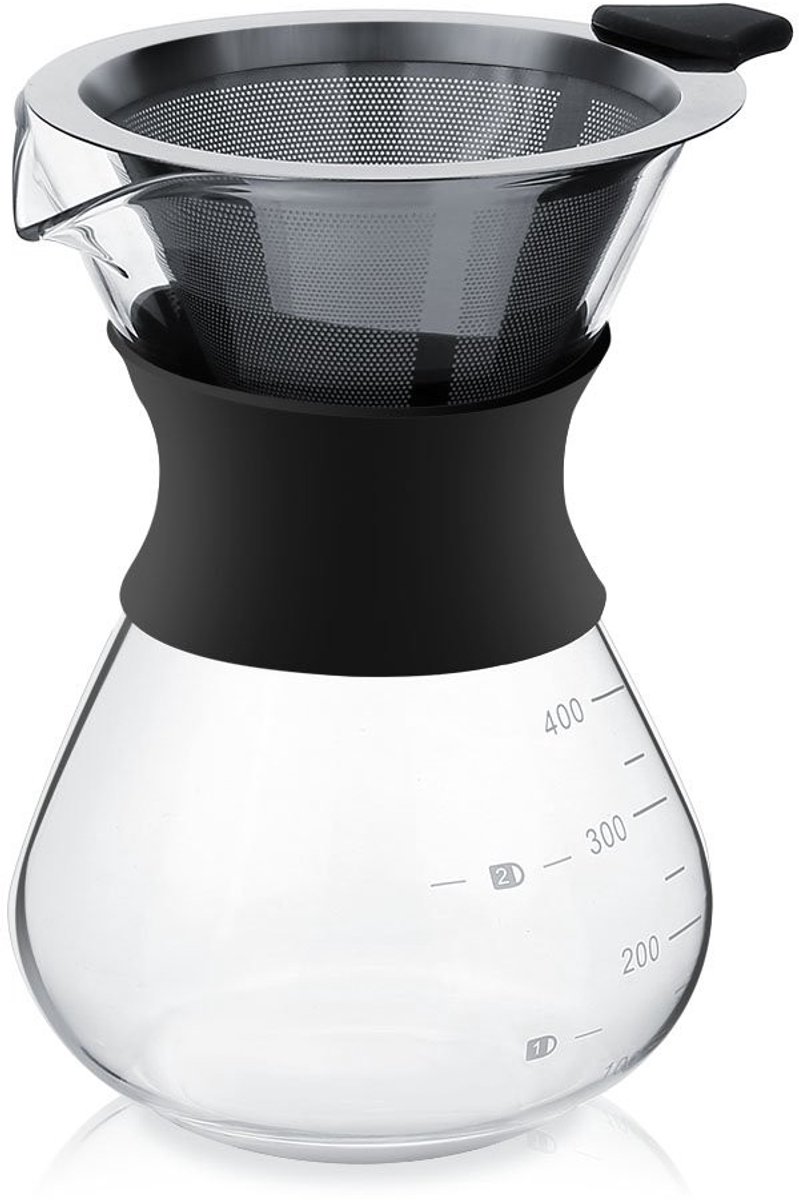 Byshayne- Koffiezetapparaat Handmatig - Koffiefilter 400 ml - Roestvrij Stalen Filter - Borosilicaatglas - Vaatwasmachinebestendig - Eenvoudige Bediening - Koffiepot