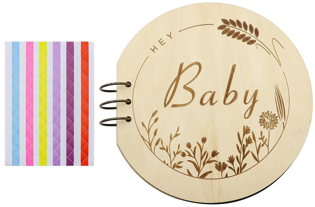 Cosensi- Gastenboek Houten - Babyshower Aandenken - Natuurlijke Uiterstraling - Gegraveerde Omslagen - Massief Lindehout - Onvergetelijke Herinneringen - Herinneringenboek