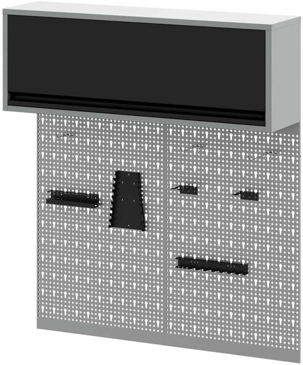Gereedschapskast Set - Werkplaatskast Garagekast - Gereedschap Opbergen - Geperforeerde Platen - 100 x 25 x 115 cm - Zwart