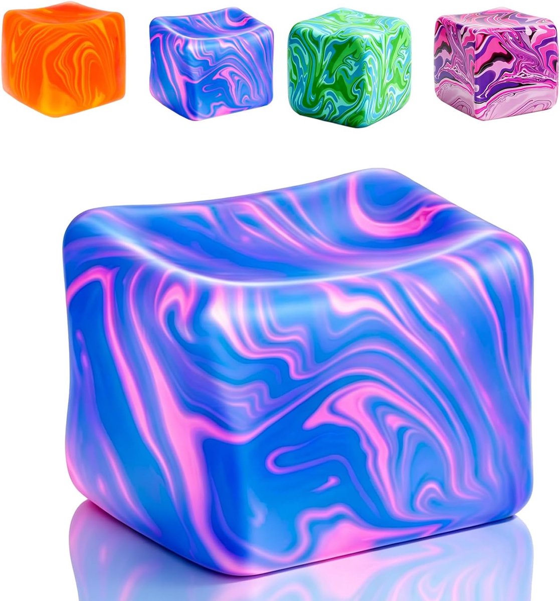 Oneay Squishy Stresskubus – Zacht Knijpspeelgoed en Sensorisch Friemelspeelgoed – Stil Fidget Toy voor Volwassenen en Kinderen – blauw