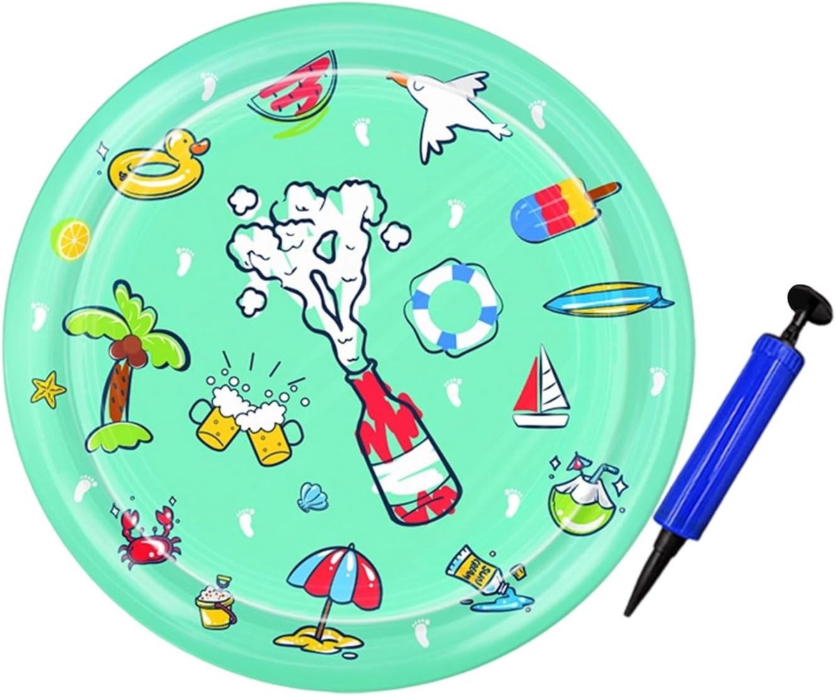 Watermat voor huisdieren – Koelmat voor honden en katten – Opblaasbare speelmat – Inclusief handpomp – PVC-materiaal – Ideaal voor verkoeling en waterspel in de zomer – Diameter 65 cm – Zomerpatronen