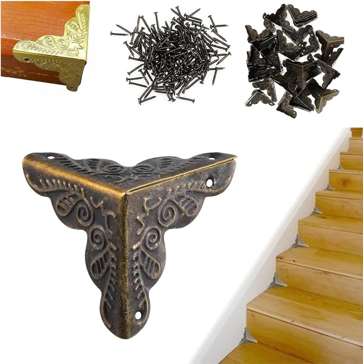 150 stuks vintage trapstofhoeken 25 mm - antieke hoekbeschermer brons, ijzeren hoekprotectie voor trappen en meubels