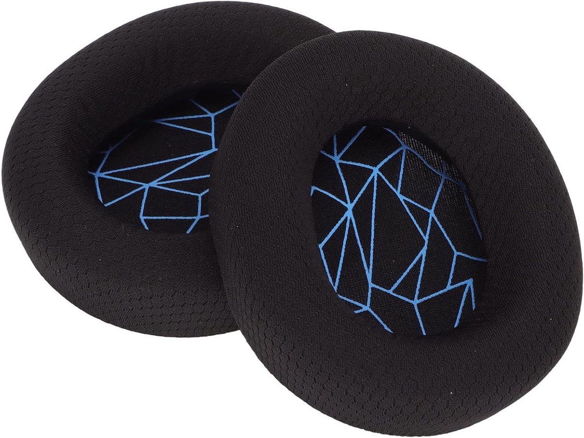 Vervangende Oorkussens voor Over-Ear Hoofdtelefoons - Geheugenfoam en Echte Leer, Zwart met Blauwe Bedrukking, Comfortabel en Duurzaam