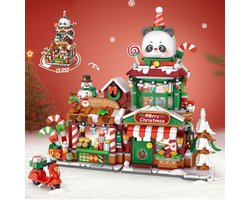 MEIEST Mini Kerst Stad Winkel Street View Bouwstenen Set, Simulatie Opvouwbare Architectuur Collectie Bouw Bouwstenen Speelgoed, Woondecoratie (Panda Kerstwinkel)